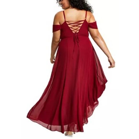 CITY STUDIOS 17 Red Cardinal Cold Shoulder Lace-Up Front-Slit Gown NWT B45 *flaw - Picture 3 of 10